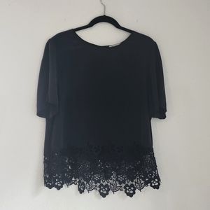 Equipment black top. Silk with lace detail.